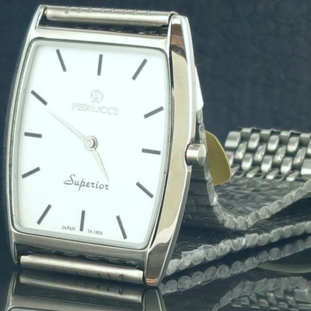 Perucci Superior Super Slim Watch Silver Tone Whit